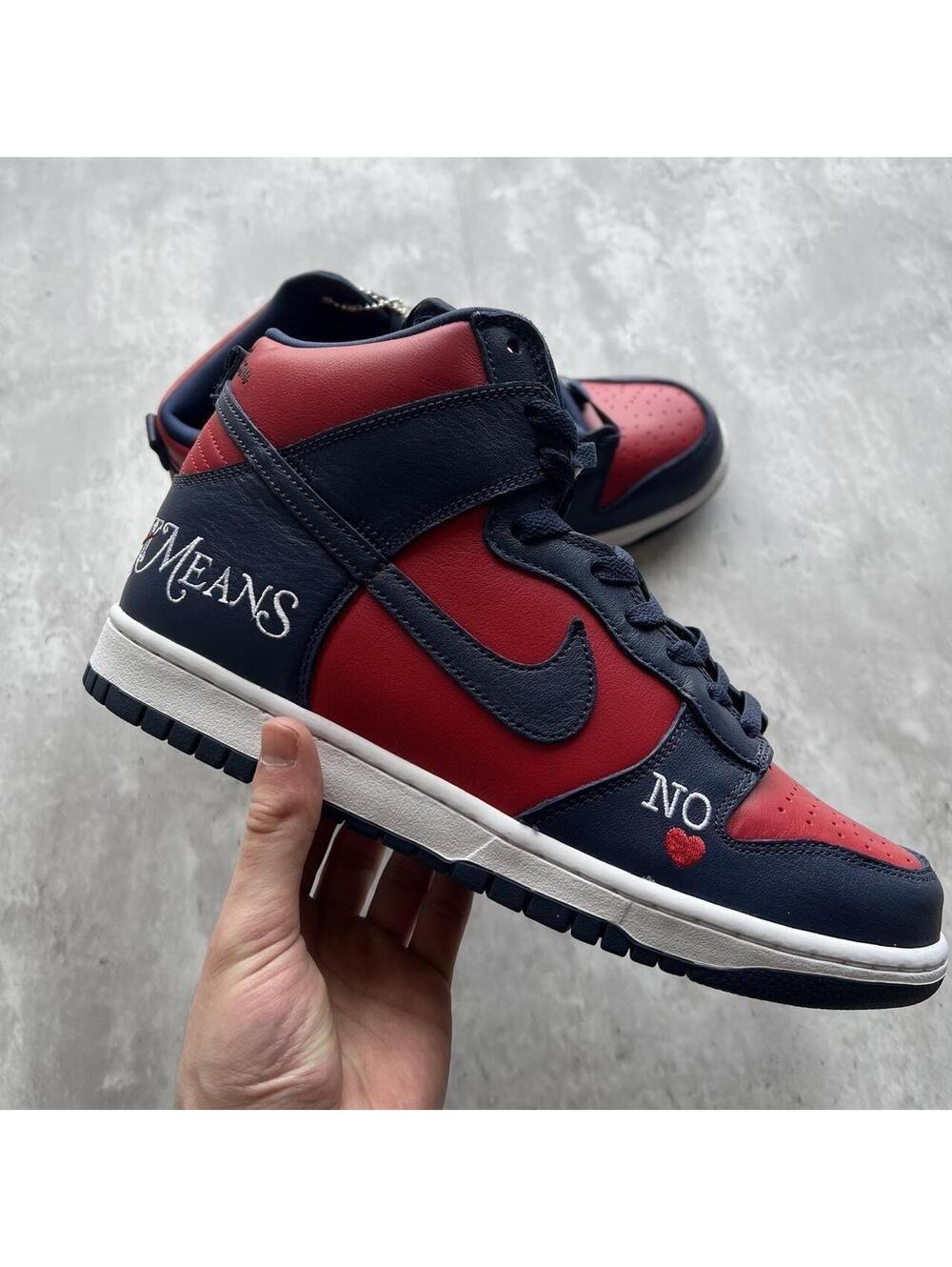 Nike x Supreme Dunk High “By Any Means” Navy Red Size 10